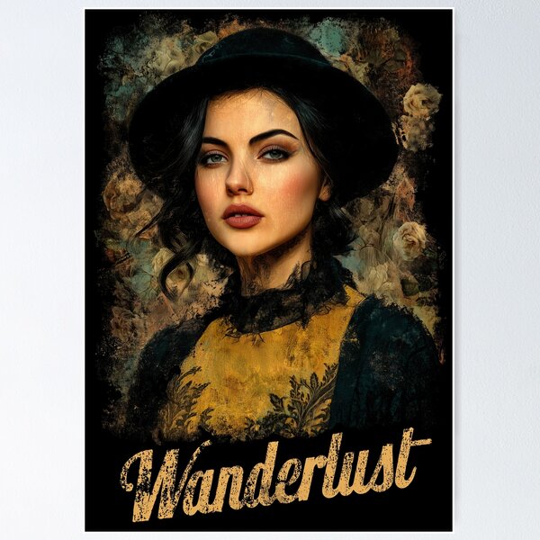 Item preview, Woman in black hat painterly style grunge texture designed and sold by Piotrek0001.