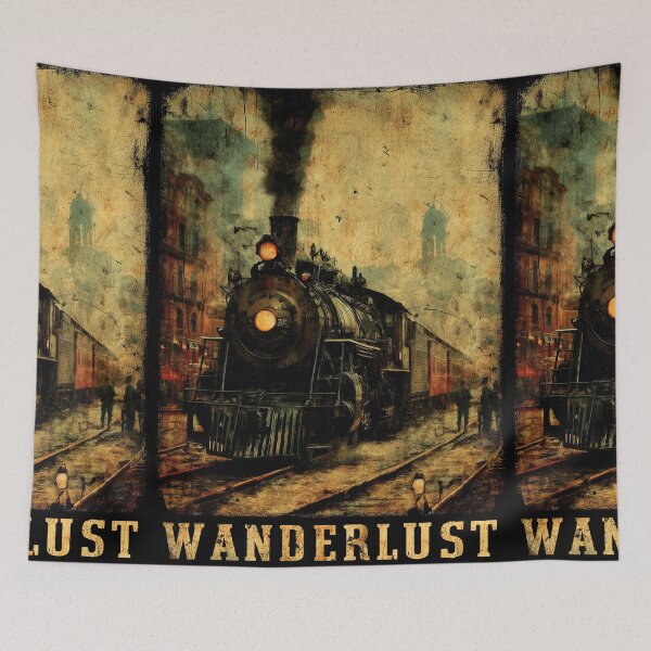 Item preview, Dark steam locomotive emerging from grunge mist background designed and sold by Piotrek0001.