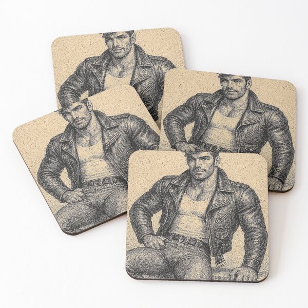Item preview, Vintage Biker Charcoal Pointillism Tom of Finland Tribute Berlin German Pride Graphic Design designed and sold by ItsAKinkThing.