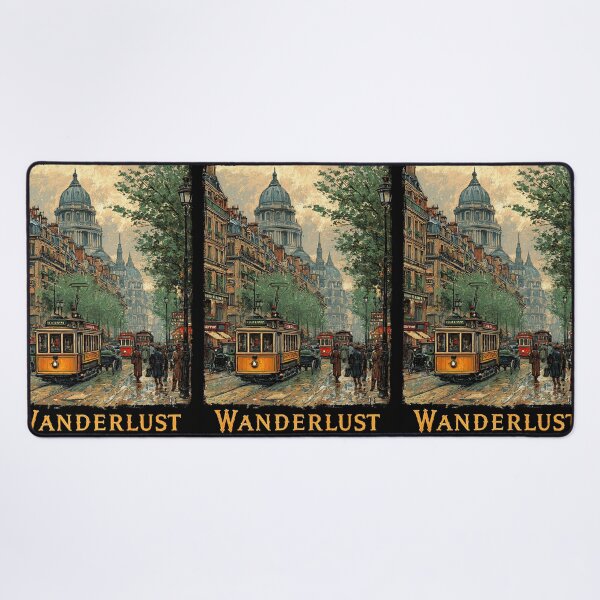 Item preview, Paris street with tram in retro painterly style designed and sold by Piotrek0001.