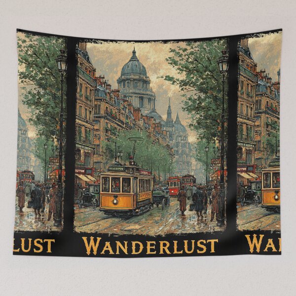 Item preview, Paris street with tram in retro painterly style designed and sold by Piotrek0001.
