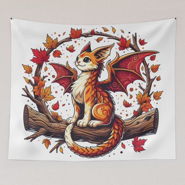 Item preview, Autumn Dragon Cat Winged Forest Familiar designed and sold by BigBlueArt.