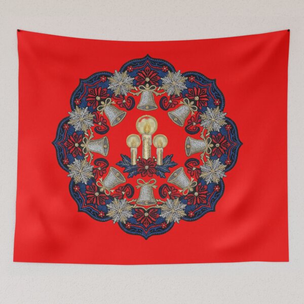 Item preview, Romanian Christmas Embroidery Mandala – Festive Bells, Candles & Traditional Folk Stitch Pattern designed and sold by Maximilianos.