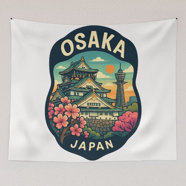 Item preview, Osaka Castle with Tsutenkaku Tower and Sakura Blossoms designed and sold by Places On Earth.
