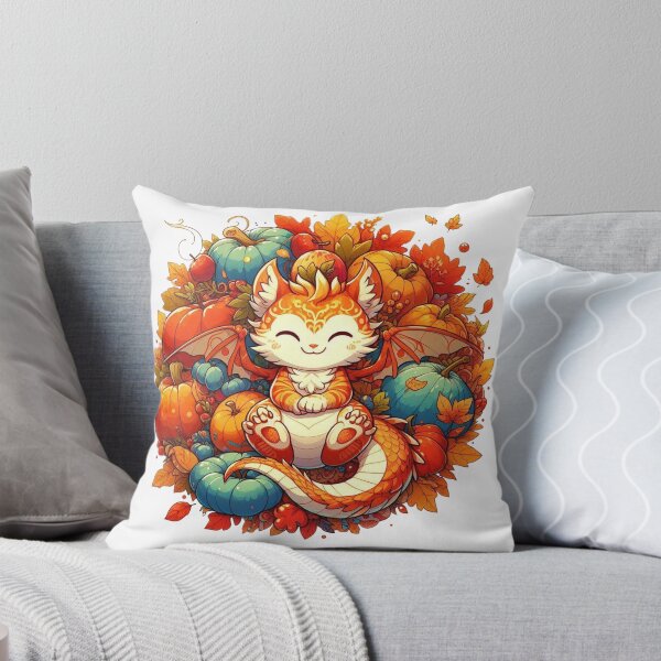 Item preview, Kawaii Pumpkin Dragon Cat Autumn Harvest designed and sold by BigBlueArt.
