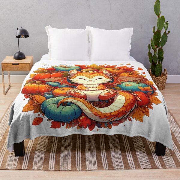Item preview, Kawaii Pumpkin Dragon Cat Autumn Harvest designed and sold by BigBlueArt.