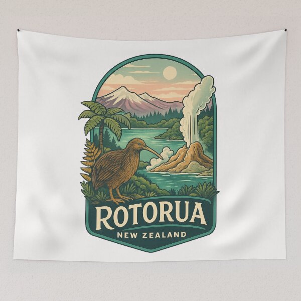 Item preview, Rotorua Geothermal Valley with Kiwi and Mount Tarawera designed and sold by Places On Earth.