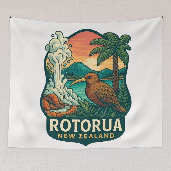 Item preview, Rotorua Geysers with Kiwi and Bay of Plenty Mountains designed and sold by Places On Earth.