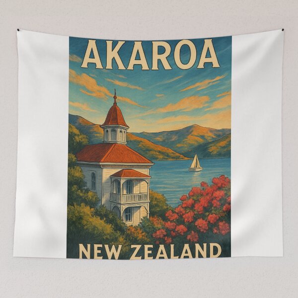 Item preview, Akaroa Harbour with Banks Peninsula Hills and Historic Villa designed and sold by Places On Earth.