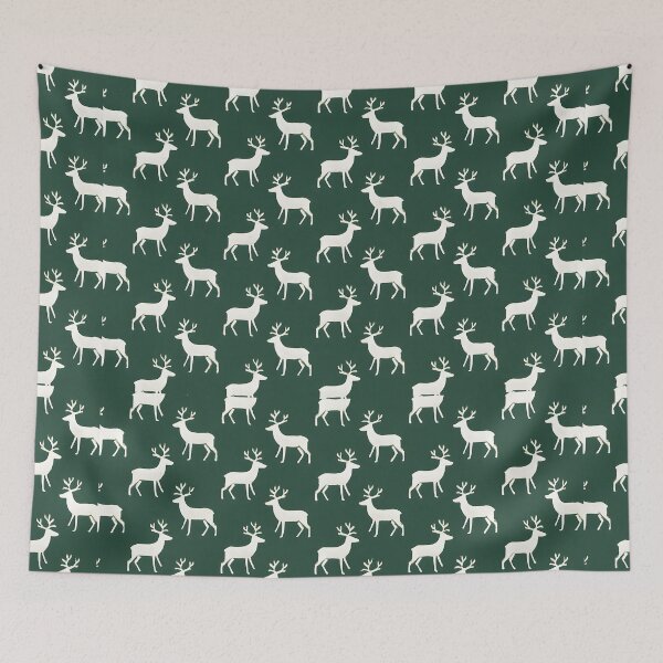 Item preview, White Christmas Reindeer on Dark Green Background designed and sold by SassyArtistry.
