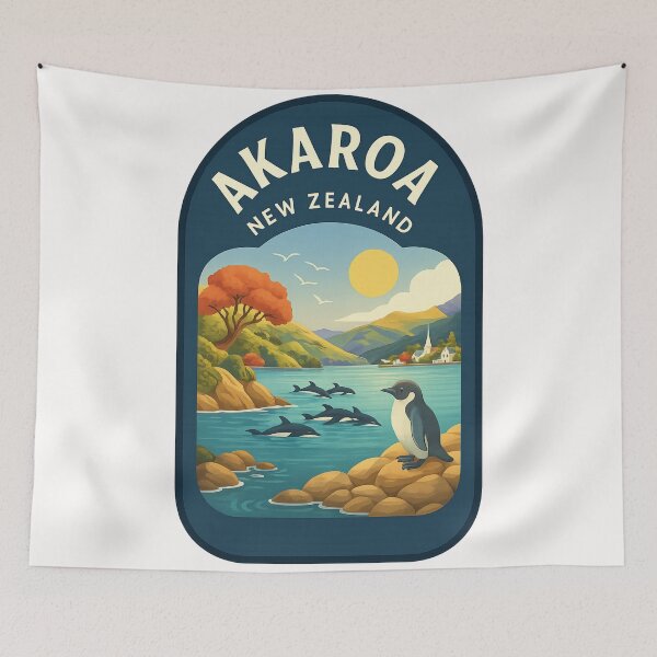 Item preview, Akaroa Harbour with Hector’s Dolphins and Banks Peninsula Hills designed and sold by Places On Earth.