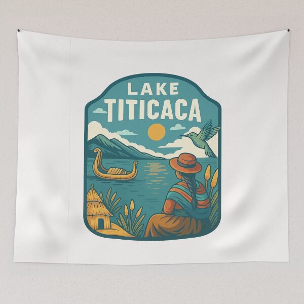 Item preview, Lake Titicaca Andes View with Totora Boat and Altiplano Village designed and sold by Places On Earth.