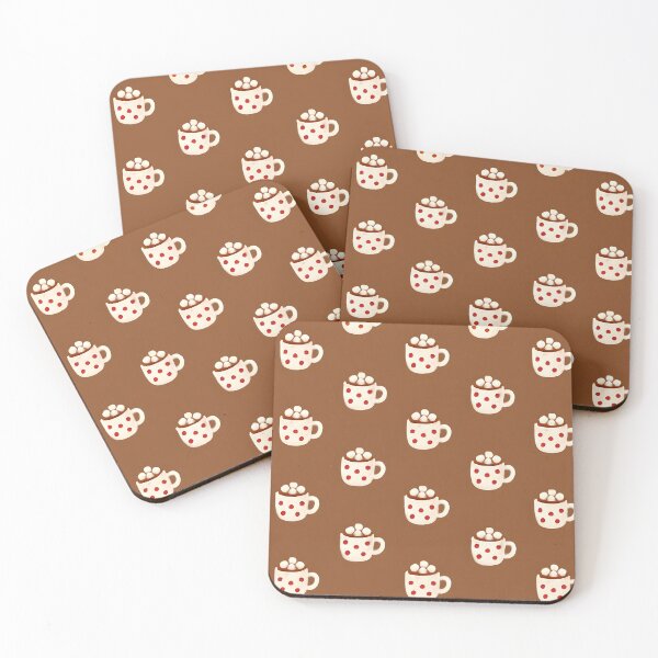 Item preview, Hot Chocolate Mugs with Marshmallows on Brown Christmas Background designed and sold by SassyArtistry.