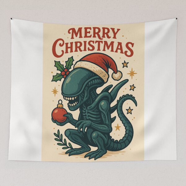 Item preview, Festive Space Xenomorph with Santa Hat and Christmas Bauble designed and sold by Places On Earth.