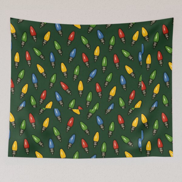 Item preview, Colorful Christmas Lights on Green Background designed and sold by SassyArtistry.