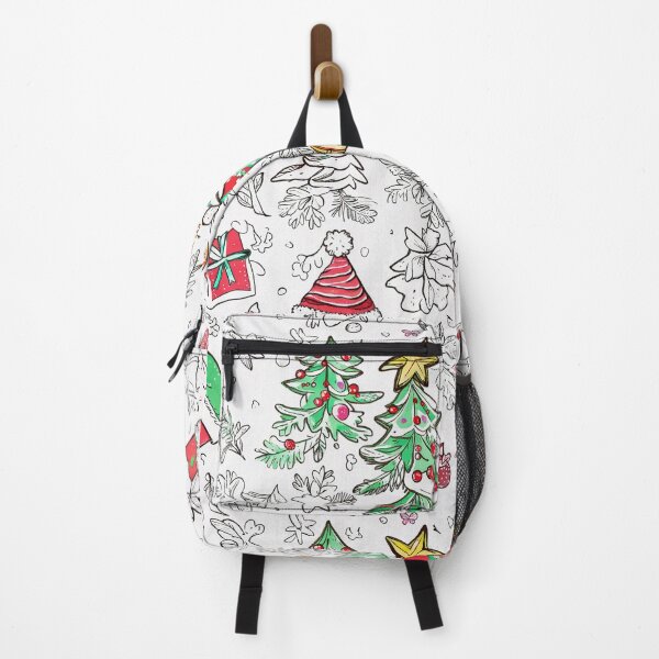 Item preview, christmas doodle pattern with colorful winter elements on white background designed and sold by SassyArtistry.