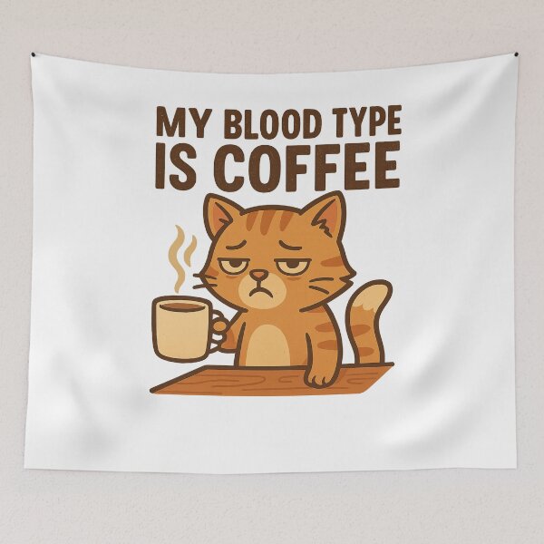 Item preview, Coffee Cat Meme – My Blood Type Is Coffee designed and sold by kimkosovo.