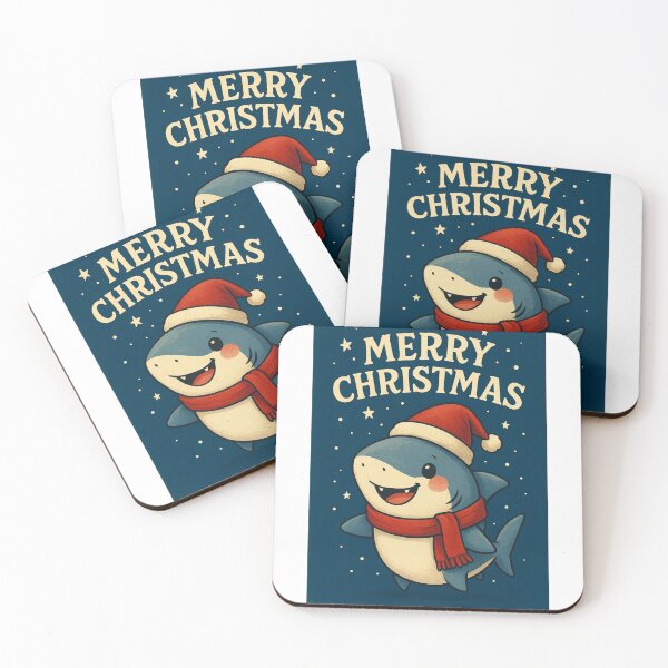 Item preview, Merry Christmas Shark with Santa Hat and Winter Stars designed and sold by Aryabek.