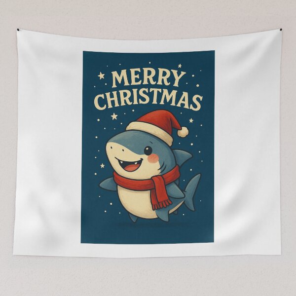 Item preview, Merry Christmas Shark with Santa Hat and Winter Stars designed and sold by Aryabek.