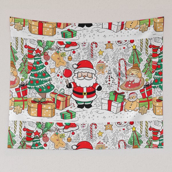 Item preview, Cute hand-drawn Christmas Santa with gifts and festive elements designed and sold by SassyArtistry.