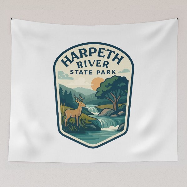 Item preview, Harpeth River Overlook with Deer and Tennessee Hills designed and sold by Aryabek.