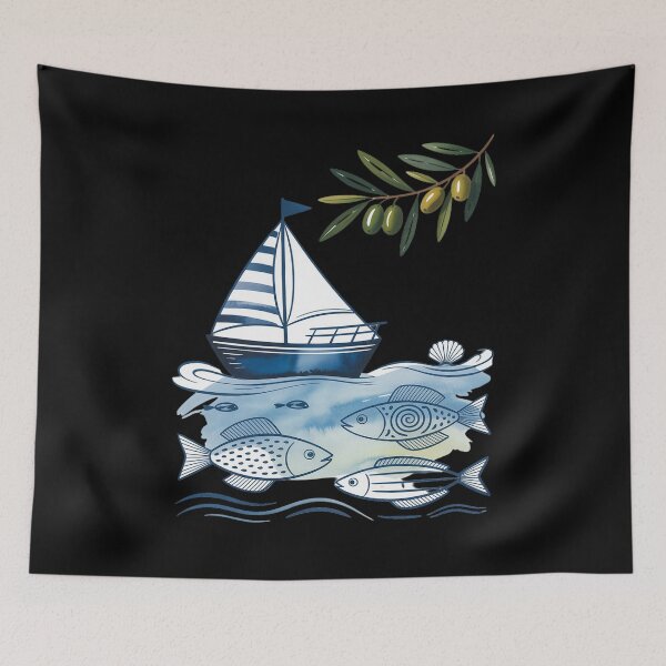Item preview, Mediterranean Collage - Sardines & Sailboat designed and sold by GasVille.