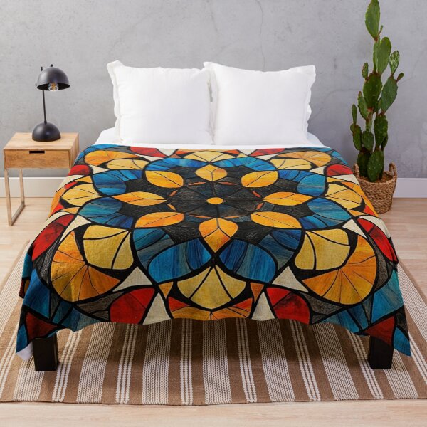 Item preview, Stained Glass Turmeric Blue Inspired Mosaic Mandala Pattern designed and sold by GrinGalore.