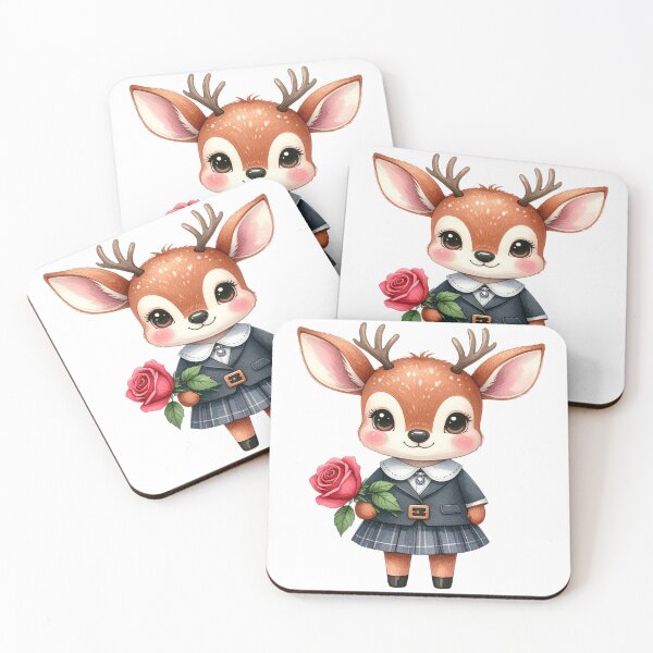 Item preview, Adorable Fawn Deer in School Uniform Holding Rose designed and sold by takeng07.
