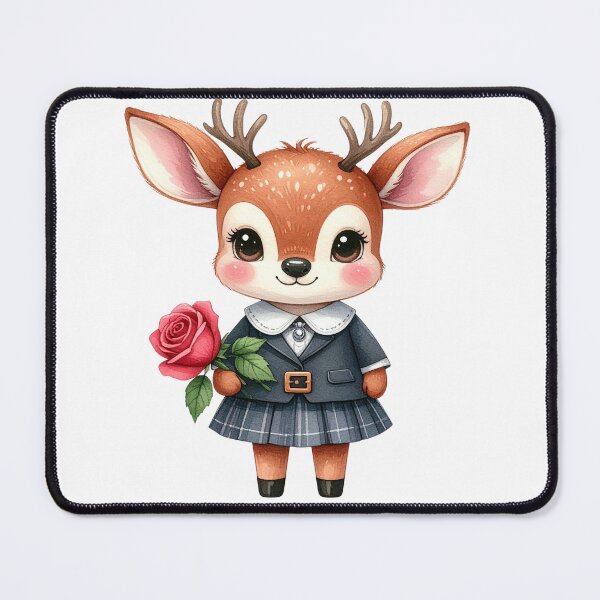 Item preview, Adorable Fawn Deer in School Uniform Holding Rose designed and sold by takeng07.