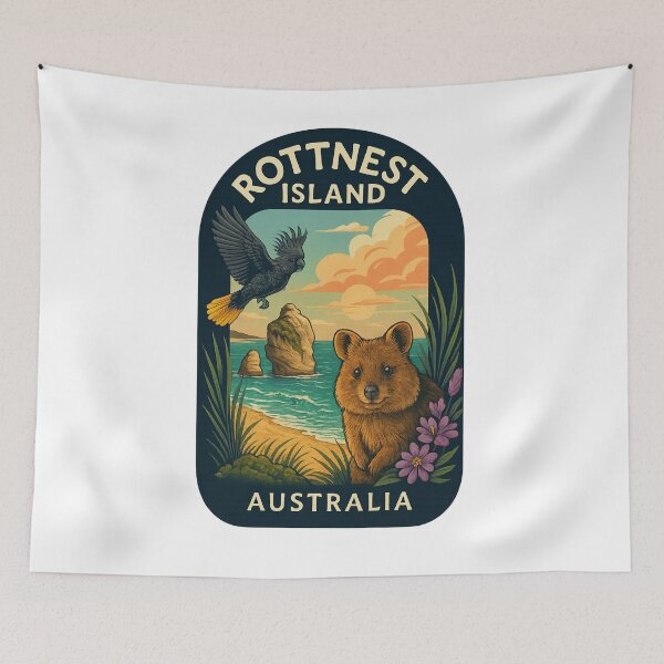 Item preview, Rottnest Island Wildlife – Quokka and Cockatoo Sunset Scene designed and sold by Aryabek.