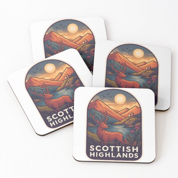 Item preview, Scottish Highlands Red Deer – Loch and Sunset Scene designed and sold by Aryabek.