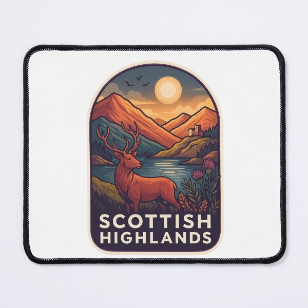Item preview, Scottish Highlands Red Deer – Loch and Sunset Scene designed and sold by Aryabek.