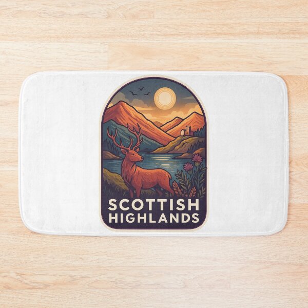 Item preview, Scottish Highlands Red Deer – Loch and Sunset Scene designed and sold by Aryabek.