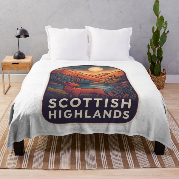 Item preview, Scottish Highlands Red Deer – Loch and Sunset Scene designed and sold by Aryabek.
