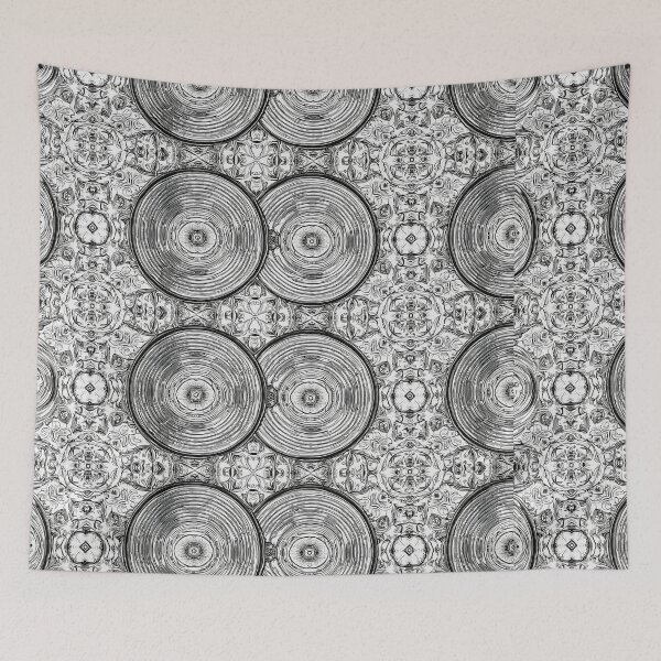 Item preview, Black and White Vinyl Record Pattern Seamless Retro Circles designed and sold by SassyArtistry.