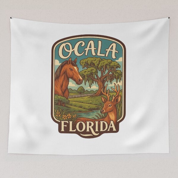 Item preview, Ocala Wildlife Scene – Horse and Deer under Spanish Moss designed and sold by Aryabek.
