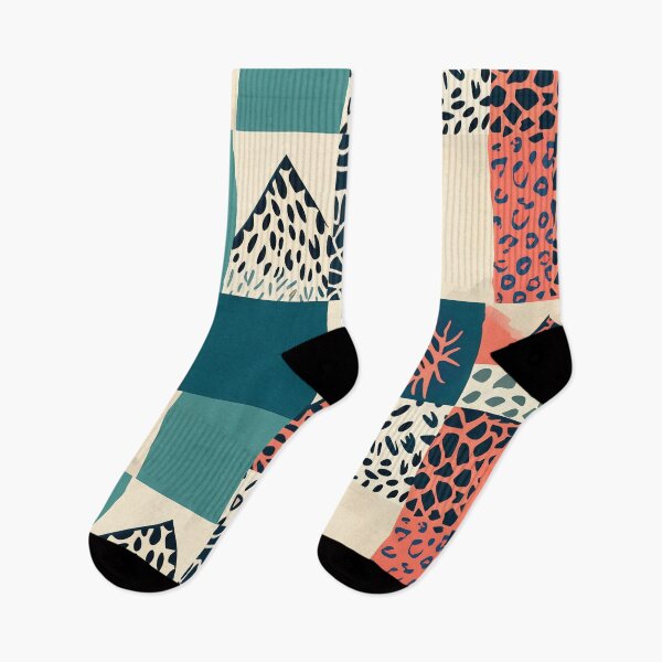 Item preview, Geometric animal-print collage in coral, navy, teal and cream designed and sold by SassyArtistry.
