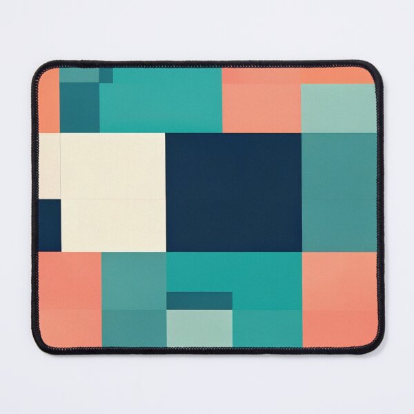 Item preview, Geometric retro blocks pattern in teal coral navy grid aesthetic designed and sold by SassyArtistry.