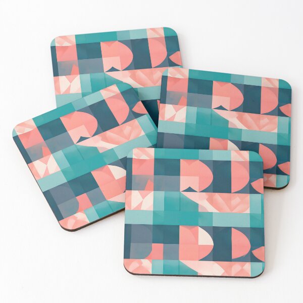 Item preview, Geometric abstract blocks pastel teal coral designed and sold by SassyArtistry.
