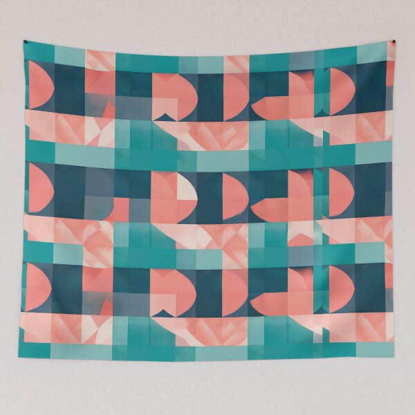 Item preview, Geometric abstract blocks pastel teal coral designed and sold by SassyArtistry.