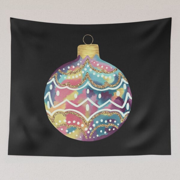 Item preview, Neon Christmas Ornament T-Shirt: Watercolor Illustration with Golden Glitter Outline & Vibrant Neon Pattern designed and sold by ZyxDes.