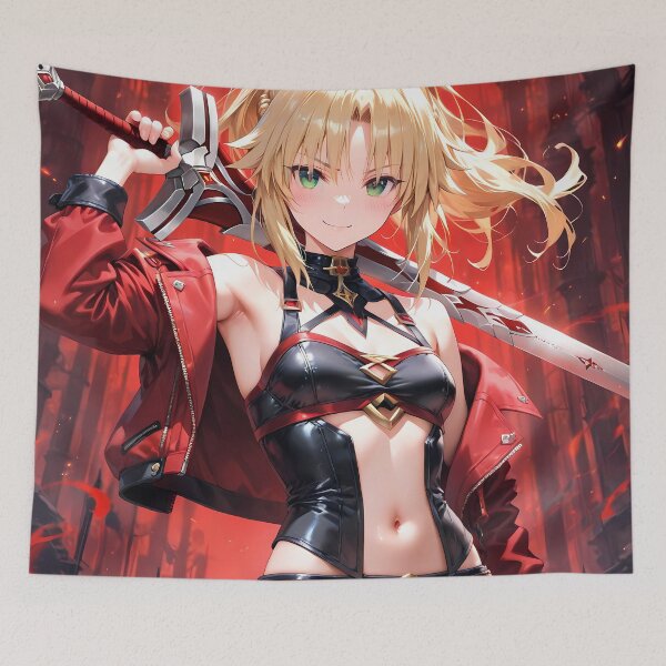 Item preview, Red Saber Mordred Fate Grand Order Red Urban Warrior Anime Girl Waifu Fiery Fantasy Energy designed and sold by HumbertoValveno.