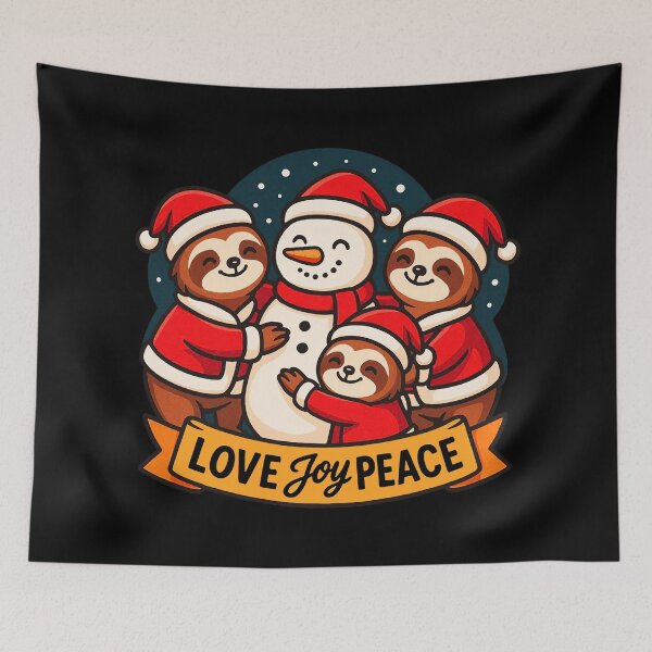 Item preview, Love Joy Peace Sloths Santa Snowman designed and sold by plushism.