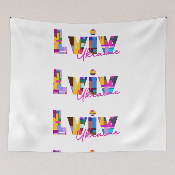 Item preview, Lviv, Ukraine, Vibrant Abstract City Typography Art designed and sold by Wanderful-roads.