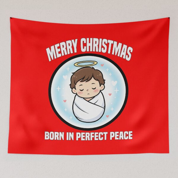 Item preview, MERRY CHRISTMAS - BORN IN PERFECT PEACE | Calm Nativity Christmas Design | Christian Holiday designed and sold by KEF Custom.