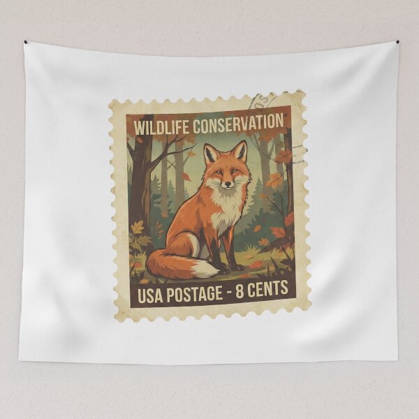Artikelvorschau, Vintage-Briefmarke mit Motiv: Roter Fuchs – Naturschutz – Retro-Kunst entworfen und verkauft von EverBranz-stor.