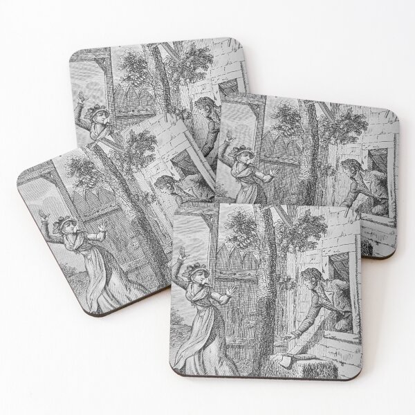 Item preview, 18th Century Gallant Book Illustration: Woman waving "Goodbye" to her lover designed and sold by OldBookish Designs.