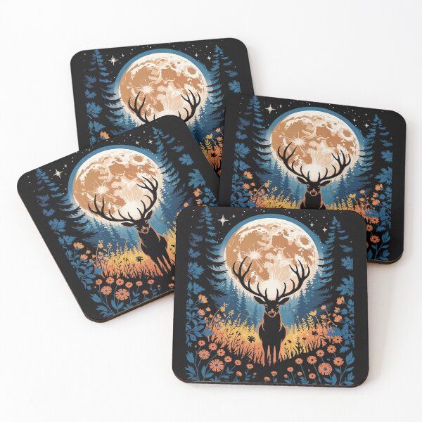 Item preview, Deer Floral Full Moon Whitetail Buck Deer Flowers  designed and sold by RoyTill0Art.