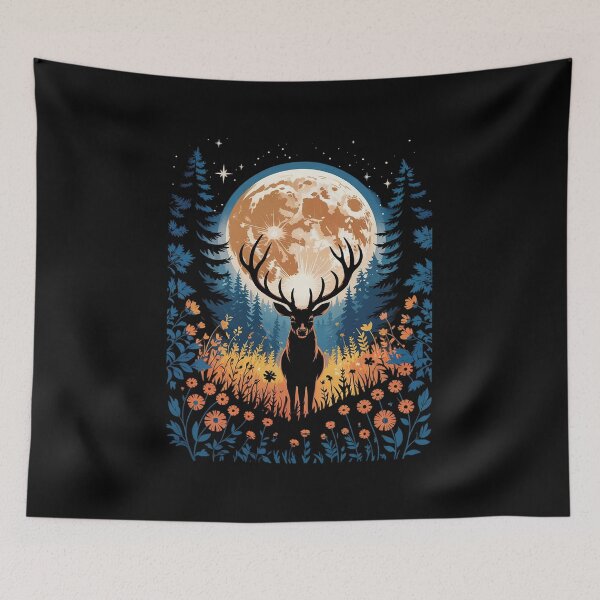 Item preview, Deer Floral Full Moon Whitetail Buck Deer Flowers  designed and sold by RoyTill0Art.