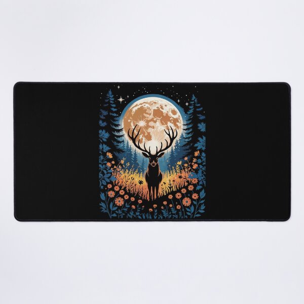 Item preview, Deer Floral Full Moon Whitetail Buck Deer Flowers designed and sold by RoyTill0Art.